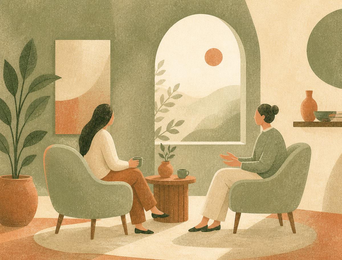 Ilustración de un espacio de consulta cálido